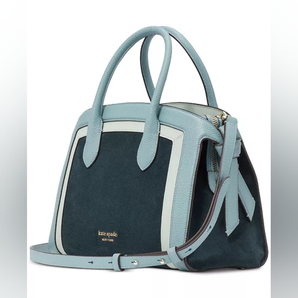 Kate Spade NY Knott Color-blocked Leather Suede Medium Zip-Top Satchel Crossbody - Picture 4 of 9